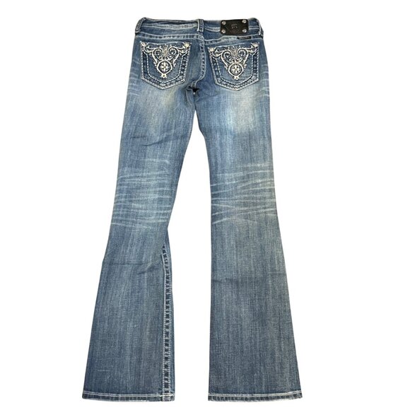 Miss Me Denim - Miss Me Bootcut Jeans Womens Size 27 Distressed Embellished Rhinestone Denim Blu